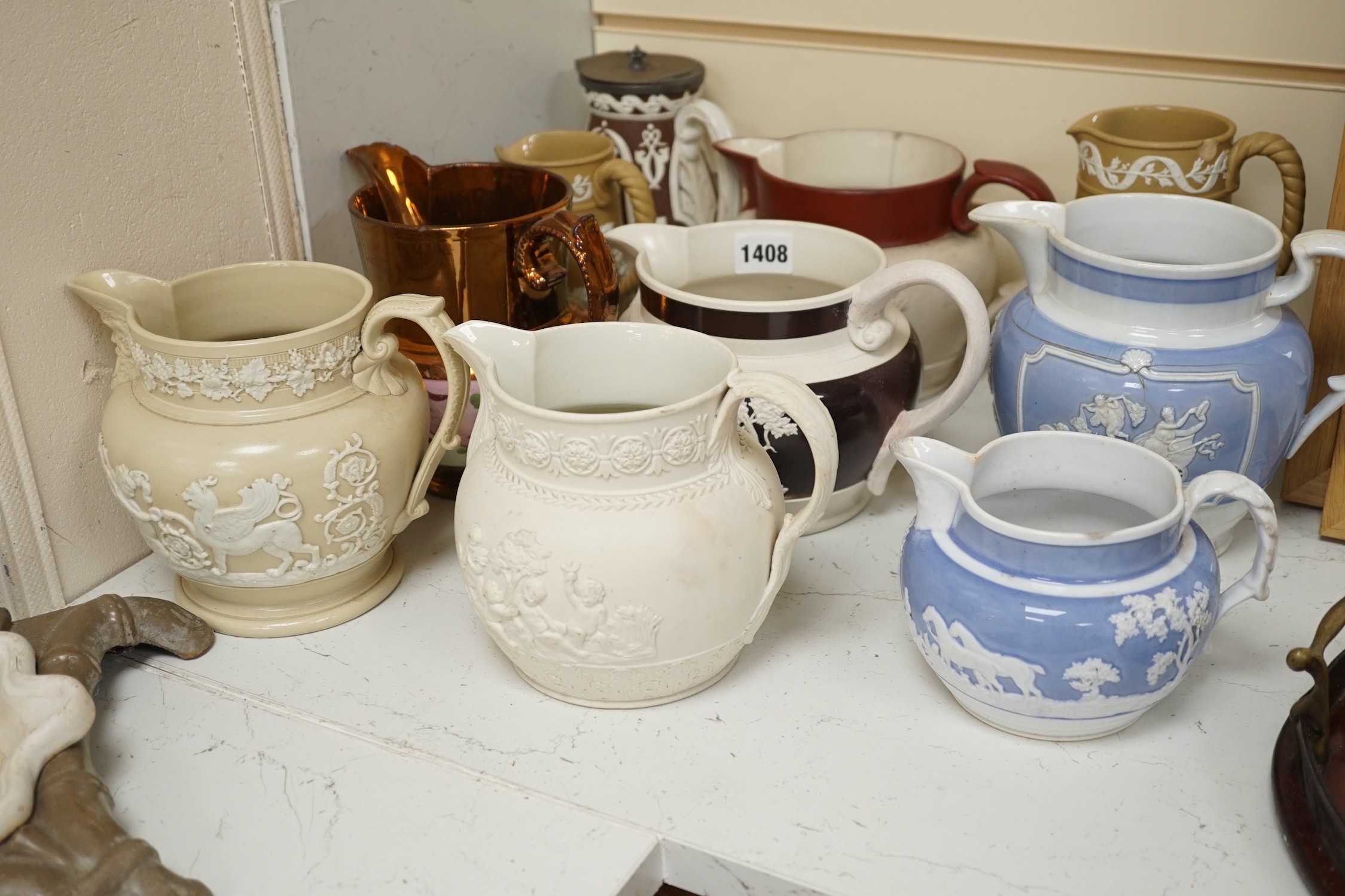 A quantity of various 19th century jugs including Turner, Lane End